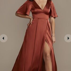 Galina Signature Elegant Rust Evening Gown